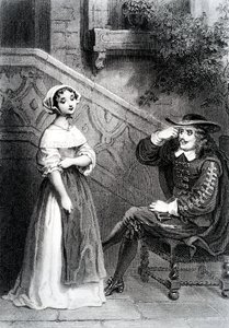 Agnes med sin verge Arnolphe, fra The School for Wives, av Moliere av French School