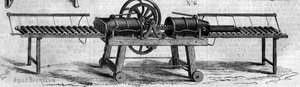 Landbruksmaskin: en maskin for å lage dreneringsrør presentert på 1860 Agricultural Exhibition i Paris. Gravering i "" Le Monde Illustré"" nr. 168 av 30. juni av French School