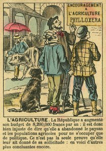 Landbruk illustrerer fordelene med Den tredje republikk på landbruksinvesteringer og dens bekymring for bondebefolkningen. Gravering, i "" Le Figaro, supplement"", 30.03.1889, Paris. Coll. Selva. av French School