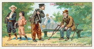 Alkoholisme fører uunngåelig til fysisk degenerasjon og lammelse (chromolitho) av French School