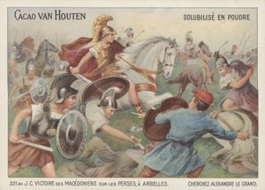 Alexander den stores seier over perserne i slaget ved Arbela, 331 f.Kr. (chromolitho) av French School
