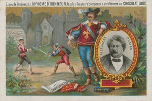 Alexandre Dumas og en scene fra De tre musketerer av French School