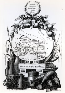 Allegorisk kart over Bouches-du-Rhone-avdelingen, ca. 1830 av French School