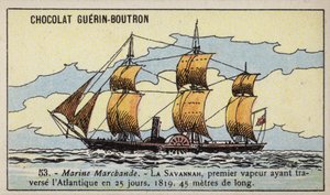 Amerikansk hjuldamper Savannah (chromolitho) av French School
