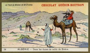 Blant sanddynene i Biskra, Algerie (chromolitho) av French School