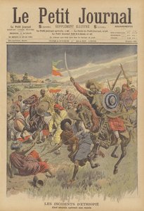 En abyssinisk høvding som leder et raid mot somaliere (farge litho) av French School