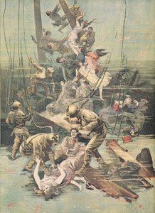 En ulykke i Santander, dykkere som leter etter ofrenes kropper, illustrasjon fra 'Le Petit Journal', 25. november 1893 av French School