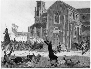 Et opprør på rådhusplassen ved Fourmies, illustrasjon fra Le Monde Illustre, 9. mai 1891 av French School