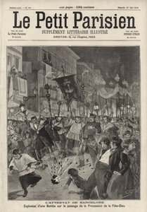 Anarkistisk bombeangrep på Corpus Christi-prosesjonen som forlot Santa Maria-kirken, Barcelona, Spania av French School