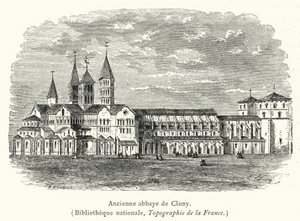 Tidligere Cluny Abbey (gravering) av French School