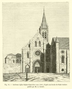 Tidligere Sainte-Genevieve kirke rundt 1516, etter en tegning av Saint-Aulaire utgitt av MA Lenoir av French School