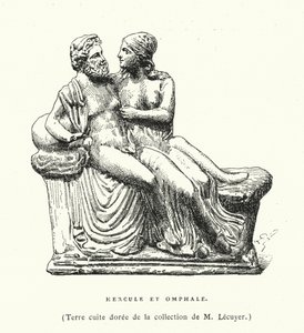 Gammel gresk terrakottaskulptur av Hercules og Omphale (gravering) av French School