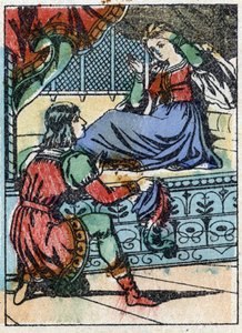 Anonym illustrasjon for "La belle au bois dormant", fortelling av Charles Perrault (1628-1703), fransk forfatter. Tregravering av Imaging Pellerin - Epinal, sd. Sent på 1800-tallet. av French School