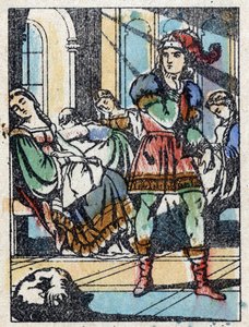 Anonymous illustration for “La belle au bois dormant”, tale by Charles Perrault (1628-1703), French writer. Wood engraving of Imaging Pellerin - Epinal, sd. Late 19th century. av French School
