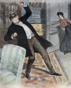 Apoplexy attack (sudden cessation of brain activity due to an accident of blood circulation in the brain). Illustration of the end of the 19th century for the novel “” gogosse”” by Max Villemer. av French School