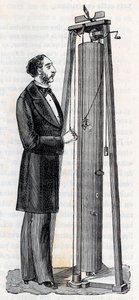 Apparatus by Arthur Jules Morin (1795-1880) apparatus for the study of the fall of bodies - Engraving in “” Sciences brought to the graces of all - Popular physics and chemistry”” by Alexis Clerc - End 19th century - Private collection av French School