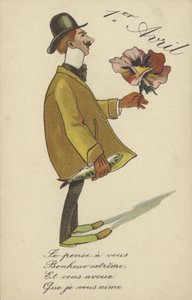 aprilsnarr (farge litho) av French School