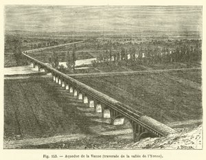 Vanne-akvedukten, krysser Yonne-dalen (gravering) av French School