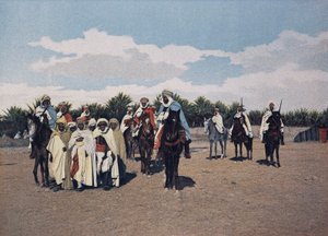 Arabiske fanger: En konvoi med arabiske fanger blir tatt foran Agha under eskorte av dairos kommandert av en spahi- i "Military Album" - Spahis av French School