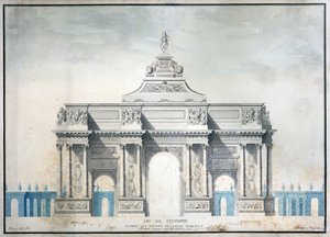 Arc de Triomphe, ca. 1810 (wc med penn og blekk på papir) av French School