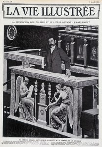 Aristide Briand på tribunen i kammeret (separasjon av kirke og stat) -i "" La Vie Illustrée""" av 07.04.1905. av French School