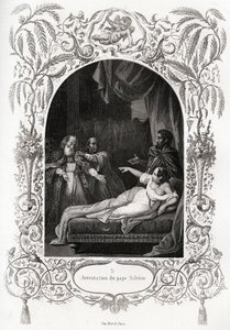 Arrestasjon av pave Silvere (Silverio) (pave fra 536 til 537). Gravering for å illustrere Histoire des popes av Maurice Lachatre (1814-1900), librairie du progres, Paris. av French School