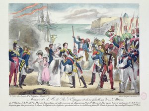 Ankomst av Hans Majestet Ferdinand VII og hans familie til Porte Sainte Marie, 1. oktober 1823, 1823 av French School