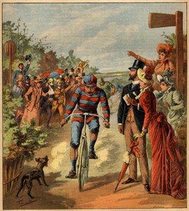 Arrival of a cycling race in the French countryside. Engraving in “” La Terre Illustree”” n°81 of 19 May 1892. av French School