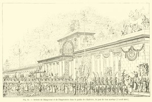 Ankomst av keiseren og keiserinnen i Tuileriehagen, på bryllupsdagen deres, 2. april 1810 av French School