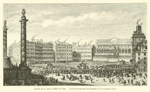 Dronningens ankomst til Hôtel de Ville, Dauphins fødselsdag, 21. og 23. januar 1782 av French School