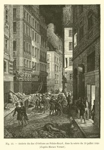 Ankomst av hertugen av Orléans til Palais-Royal, om kvelden 29. juli 1830, ifølge Horace Vernet av French School