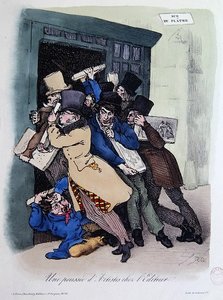 Kunstnere som beleirer forlagets dør, ca. 1830 (farge litho) av French School