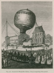 Bestigning av en Montgolfier-ballong; fra en graveringer av perioden av French School