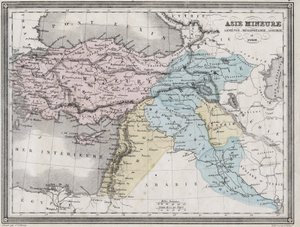 Lilleasia, Armenia, Mesopotamia, Assyria og Syria i antikken - Plate hentet fra "" Universal Atlas of Ancient and Modern Geography for the Use of Residential Schools"" av Vuillemin - ca. 1845 av French School