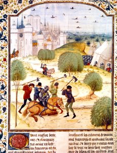 Attentat på en engelsk ridder utenfor Paris i 1437 (100 års krig) belysning fra Chronicles of England skrevet av Jean de Wavrin av French School