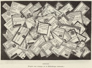 Oppdragsgivere. Assignater, valuta for den franske revolusjonen (gravering) av French School