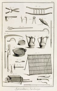 Utvalg av hageredskaper, fra Encyclopedie des Sciences et Metiers av Denis Diderot (1713-84) utgitt ca. 1770 av French School