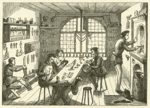 Verksted til Etienne de Laulne, kjent som Stephanus, gullsmed fra det sekstende århundre (gravering) av French School