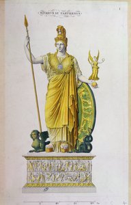 Athena Parthenos, statue fra Parthenon, Athen (fargegravering) av French School