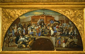 Auksjonssalg av fisk på Les Halles i Paris (maleri på lerret) av French School