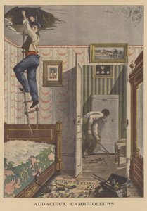 Frekke innbruddstyver (farge litho) av French School