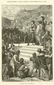 Augustus etablerer senteret for regjeringen i Gallia i Lyon (gravering) av French School