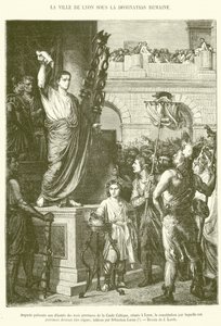 Augustus presenterer for varamedlemmene i de tre provinsene i Celtic Gallia, som møtes i Lyon, grunnloven som disse provinsene skal styres etter (gravering) av French School