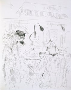 Scene bak scenen på et Paris Bal de Nuit eller sirkus, fra Paris Sketches: Etchings by Forain and Raffaelli, 1880 av French School
