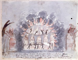 Ballettscene, som skildrer Furies, slutten av 1600-tallet (wc på papir) av French School