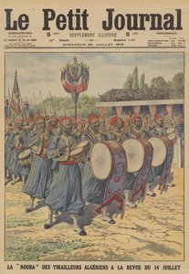Band of the Algerian Tirailleurs marsjerer i militærparaden på Bastilledagen i Paris (farge litho) av French School