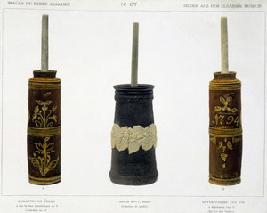 Barattes (for fremstilling av smør) i bearbeidet jord bevart på Alsace-museet, v.1800 av French School