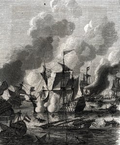 Slaget ved Lagos var et sjøslag under niårskrigen 27. juni 1693 (gravering) av French School
