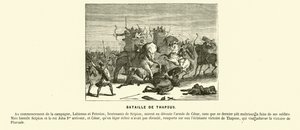 Slaget ved Thapsus, Nord-Afrika, Cæsars borgerkrig, 46 f.Kr. (gravering) av French School