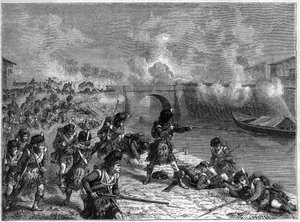 Slaget ved Toulouse: siste slag mellom de britiske og spanske styrkene under Wellington mot franskmennene 1814 - Slaget ved Toulouse 10. april 1814 mellom troppene til den keiserlige hæren kommandert av Marechal Soult og troppene i Anglo-Hispano-Porten av French School